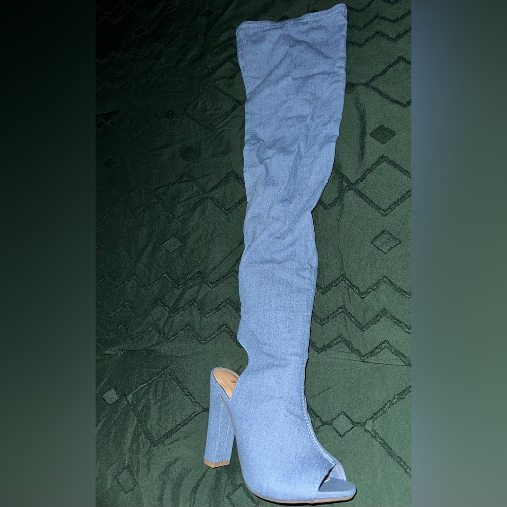 Denim Thigh High Boots